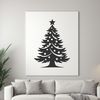 Vector graphics of a traditional Christmas tree with ornaments and decorations.