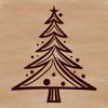 A stylized, vector graphic representation of a traditional Christmas tree with ornaments and lights.