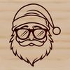 Jovial Santa Character A jovial Father Christmas character with glasses, wearing traditional festive attire.