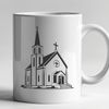Baptist Church Facade SVG Design An SVG graphic design representation of a typical Christian place of worship featuring a church facade.