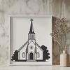 Beautiful Church Building Clip Art Design A stylized illustration of a traditional Baptist church building, suitable for various digital uses.