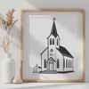 Classic Baptist Building Illustration A diagram of a classic Baptist church building with simple architectural details.