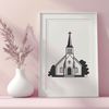 Beautiful Church Building Vector Artwork A digital illustration of a traditional Baptist church building.