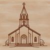 A detailed 2D rendering of a church building with architectural features.