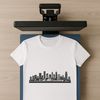 Illustrated city skyline with iconic buildings and landmarks in vector format.