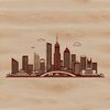 An illustration of a city skyline at sunset, suitable for digital cutting machines and vector art designs.