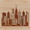 A detailed illustration of a metropolitan cityscape with towering buildings and urban landscapes.