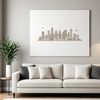 Illustrated city skyline with skyscrapers and buildings in vector format