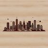 A digital representation of an urban cityscape at sunset, designed as a scalable vector graphic.