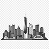 Interlocking Skyscrapers Silhouette A digital representation of a city's skyline at sunset, composed of interlocking buildings and structures.