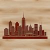 Urban Oasis at Sunset A detailed illustration of a metropolitan cityscape at sunset, suitable for vector graphics and cutting machine designs.