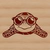 An illustration of a sea turtle wearing glasses in a seaside setting.
