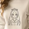 An illustration of a feminine princess figure with royal attire, ideal for clip art designs and digital crafting.
