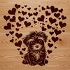 A cute illustration of a sitting Havanese dog with love hearts surrounding it.