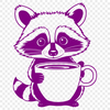 Friendly Raccoon Holding Coffee Cup A simple illustration of a raccoon holding a cup, suitable for various design projects.