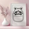 Playful Raccoon Peeking Out A raccoon character peeking out from behind a pocket.