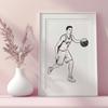 A young male basketball player in mid-motion, surrounded by a clean and simple design.