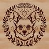 Adorable Welsh Corgi Head Design with Ornate Details A Welsh Corgi's head with ornate illustrations featuring love hearts.