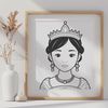 A royalty-inspired illustration of a young girl in a princess costume.