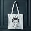 An SVG graphic representation of a princess figure with details and lines created using vector design techniques.
