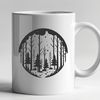 Woodland Landscape Vector Art A vector illustration of a serene forest landscape with multiple trees and foliage.