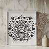 Cute Puppy Clip Art An adorable Havanese puppy with heart accents on its face, suitable for digital use.