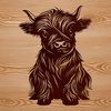 Vector Cow Art A stylized illustration of a sitting Highland cow with distinctive horns.