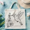 A colorful hummingbird perched on a floral arrangement, rendered as a detailed vector design.
