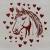 Love-Adorned Equine Design A stylized illustration of a horse with love hearts and other design elements suitable for digital cutting machines.