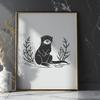 Illustrated vector design of a playful otter in a floral setting.