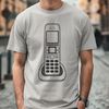 A detailed illustration of a classic telephone device with receiver and dial.