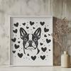 Adorable Dog Head with Love Hearts Design A cartoon-style illustration of a Boston Terrier's head featuring love hearts.