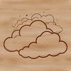 A stylized illustration of a cloud with white and light gray shading.