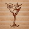 An abstract design of a cocktail garnish on a drink rim.