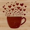 A simple illustration of a cup with decorative love hearts.