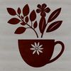 A simple illustration of a cup with floral patterns.