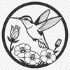 Floral Branch Ornament Vector A colorful bird with iridescent feathers perched on a floral branch.