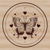 Vibrant Butterfly Illustration with Heart Shapes A colorful illustration of a butterfly with heart shapes surrounding its body.