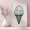 Whimsical Summer Treat SVG Design A colorful illustration of a single serving of ice cream in a cone on a white background.