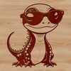A colorful salamander character wearing trendy sunglasses.