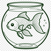 Colorful Fish in Bowl Vector Graphic A colorful aquatic animal swimming in a transparent fish bowl, created as a digital vector graphic.