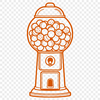 A digital illustration of a classic gumball machine with a coin slot and dispensing mechanism.
