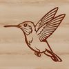 A small, colorful bird in flight, with iridescent feathers and a long beak, illustrated as a vector graphic.