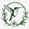 Beautiful Bird Illustration with Floral Surrounds Illustration of a hummingbird surrounded by flowers, designed as a reusable clip art image.