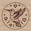A colorful hummingbird in mid-flight, surrounded by small love hearts, illustrating the joy and beauty of nature.
