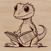 Cartoon Lizard Character Vector Clip Art A cartoon lizard character reading a book with a curious expression on its face, suitable for vector design.