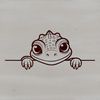 A simple illustration of a reptile lizard peeking out from behind a rock.