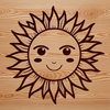 A stylized vector sun symbol with bold lines and bright radiance.