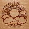 An editable clip art design featuring a stylized sun icon in SVG format suitable for commercial or personal use.