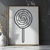 Beautiful Hand-Drawn Candy Graphic A colorful illustration of a lollipop with a long stick handle, suitable for digital design projects.